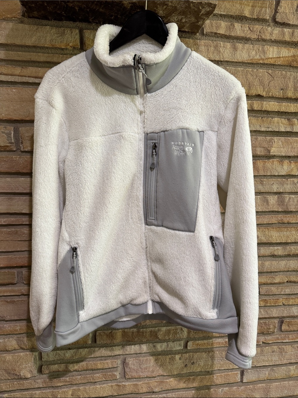 Mountain Hardwear Women's White and Light Gray Sherpa Fleece Utility Jacket